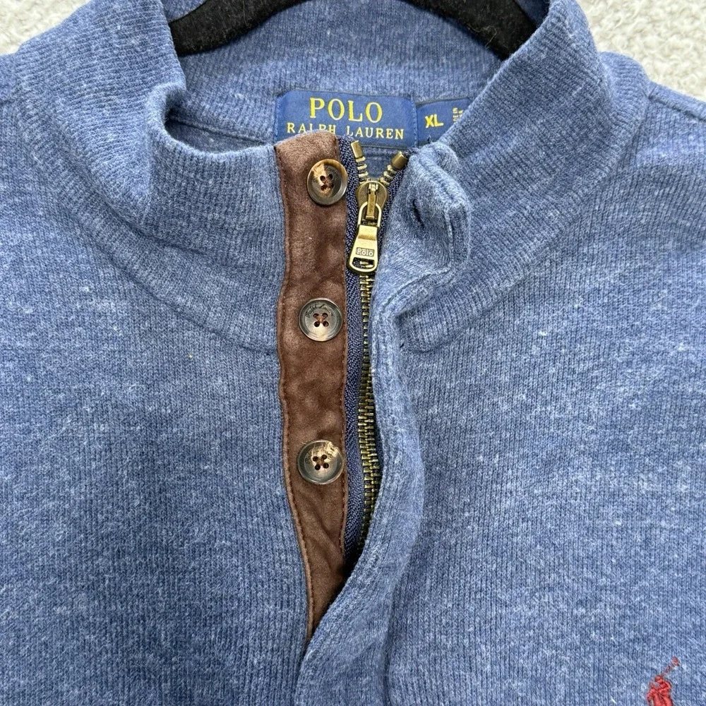 Ralph Lauren Polo Sweater Mens XL Blue Pony Mock Neck 1/4 Zip‎ Henley Pullover